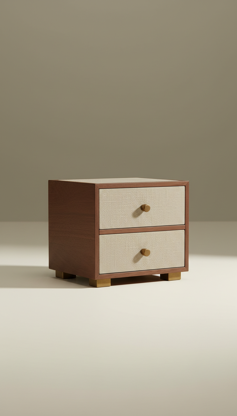 Walnut and linen jewelry box with sliding tray